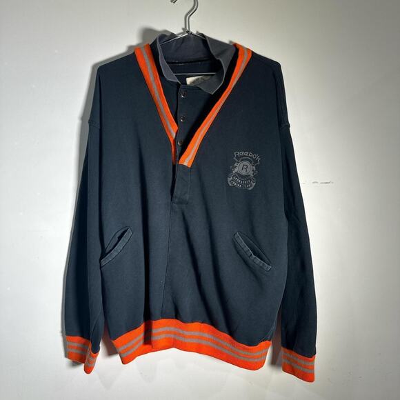 Reebok Sweatshirt Vintage 80s Pullover Long Sleeve Black Orange Size Large - Picture 2 of 5